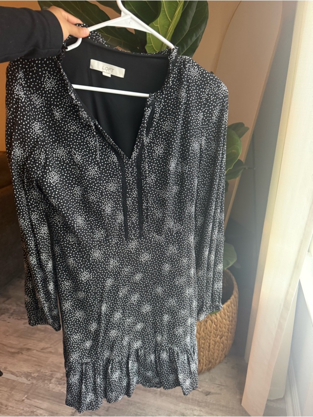 LOFT Black and White Dot Print Tunic Top